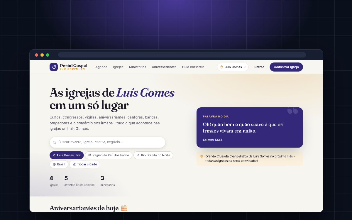 Portal Gospel, agenda das igrejas da cidade